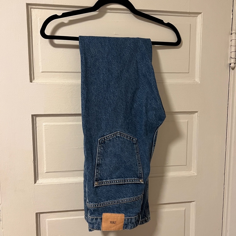 Zara High Waisted Wide Flared Blue Denim Jeans